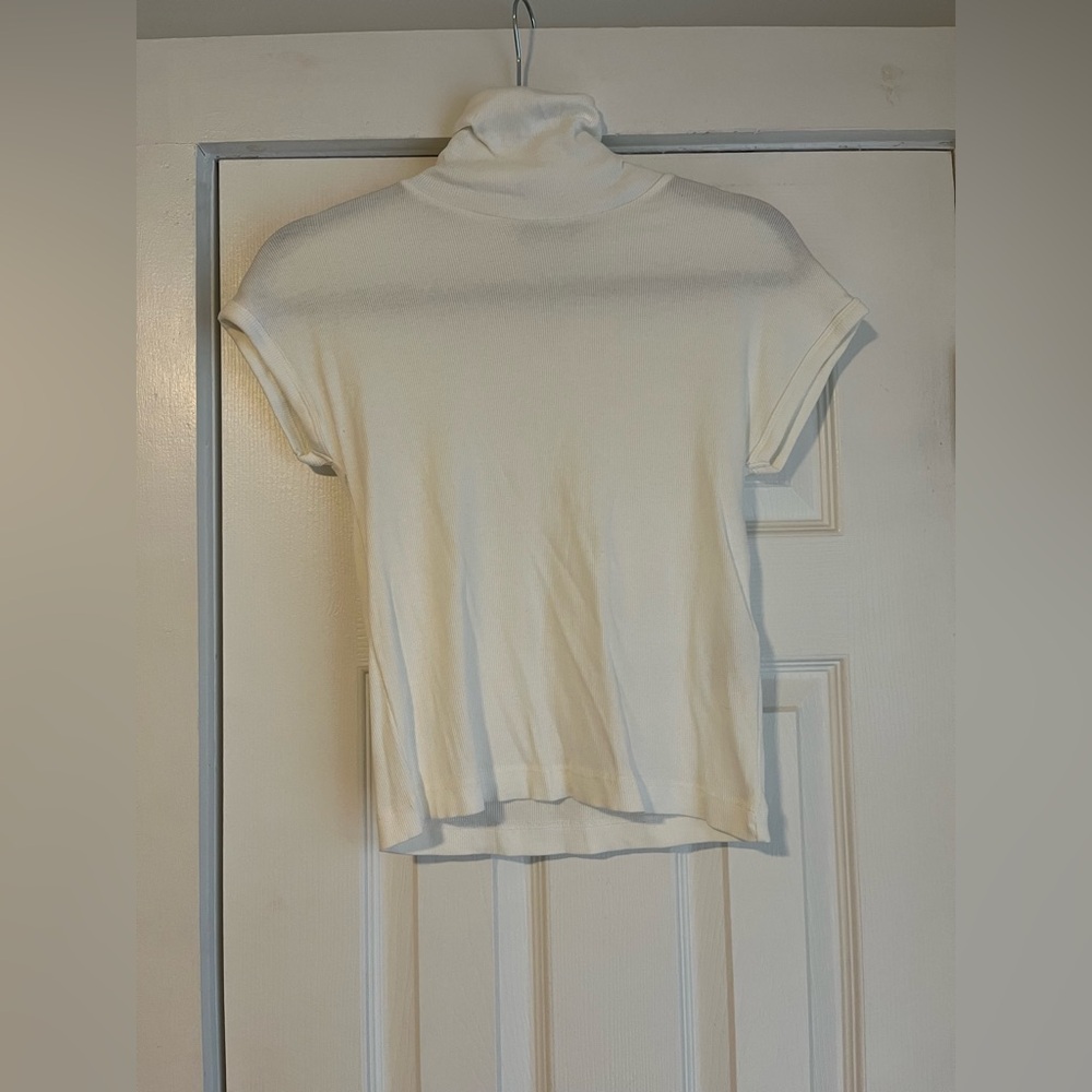 Zara Cream Short Sleeve Turtleneck Top